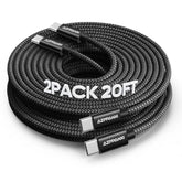 Usb C Cable 20Ft, 2-Pack Extra Long Type C To C Cord 60W, Premium Nylon Braided Usb C To Usb C Cable Fast Charging Compatible For Macbook/Iphone 15 Pro Max/Samsung Galaxy S24+/S24 Ultra/S23+/S23 Ultra