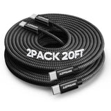 Usb C Cable 20Ft, 2-Pack Extra Long Type C To C Cord 60W, Premium Nylon Braided Usb C To Usb C Cable Fast Charging Compatible For Macbook/Iphone 15 Pro Max/Samsung Galaxy S24+/S24 Ultra/S23+/S23 Ultra