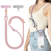 Phone Lanyard Crossbody, Adjustable Cell Phone Lanyard With 2 Pack Phone Tether Tab, Two-Color Braided Phone Strap With Carabiner, Pink & Purple