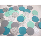 Confetti 100 Pieces Paper Scalloped Circles Silver Grey Blue Baby Shower Gender Reveal Ocean Under The Sea Birthday Wedding Party Decor