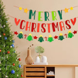 Merry Christmas Felt Banner, Christmas Tree, Candy Cane, Star Xmas Garland, Red And Green Felt String For Holiday Christmas Party Decorations, Home Wall Fireplace Windows Indoor Outdoor Decor