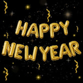 16in Gold Happy New Year Foil Balloon with Straw and Ribbon for NYE Decor