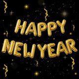 16in Gold Happy New Year Foil Balloon with Straw and Ribbon for NYE Decor