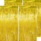 Thicken Gold Streamers 4 Pack 3.2 X 8.2 Ft, Golden Tinsel Backdrop Curtains, Foil Fringe Photo Backdrop For Birthday, Prom, Hollywood, Anniversary Party Decorations