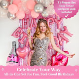 Vidal Crafts Pink Birthday Decorations – 71-Piece Happy Birthday Decorations With Latex, Foil & Confetti Balloons, Happy Birthday Banner & Foil Fringe Curtains For Fun Birthday Parties