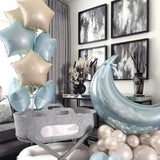 Blue White Star Balloons,12Pcs Baby Blue White Star Shaped Foil Balloons,18Inch Large Cream White Helium Polyester Film Balloon For Baby Shower Birthday Anniversary Party Decorations