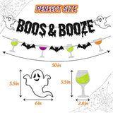 Boos and Booze Banner Halloween Ghost Bat Pumpkin Witches Sign Party Decorations