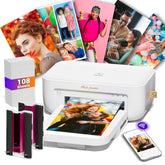 Photo Printer 4X6 With 108 Sheet Photo Paper& 2 Ribbon, Instant Picture Printer For Iphone, Smartphone, Thermal Dye Sublimation, Wi-Fi Connnecting, Home Use, White
