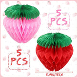 10 Pieces 6 Inch Paper Strawberry Honeycomb Ball Tissue Paper Strawberry Ball For Birthday Party Decoration(Red And Pink)