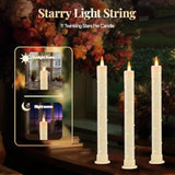 6 Pcs Flameless Taper Candles, Battery Taper Candles Flickering Flame With Embedded Star String, Candle Sticks Battery Powered With Remote Control, Timer Function Ideal For Christmas (Ivory)