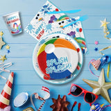 Water slide birthday party set with plates, cups, napkins, and cutlery for 24 guests