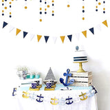 Navy-Blue White-Gold Party Decorations Banner - 2 Pack Men Birthday Graduation 2025 Glitter Sprinkles Paper Pennant Triangle Flags, Fathers Day Wedding Baby Bridal Shower Bunting