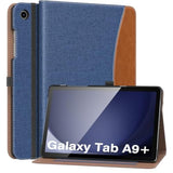 Moko Case For Samsung Galaxy Tab A9 Plus 11" 2023 (Smx210/Smx216/Smx218), Pu Leather Multiangle Viewing Folding Stand Cover Case With Hand Strap, Front Pocket, Auto Wake/Sleep, Denim Blue & Brown
