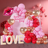 134Pcs Valentine'S Day Balloon Arch Garland Kit - Red Pink Metallic Rose Gold Balloons With Heart-Shaped And Red Lip Balloons For Valentine Decorations, Party, Birthday, Anniversary Decor