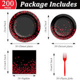 50 Guests Red And Black Birthday Party Supplies Set Red Dot On Black Disposable Plates Napkins Red And Black Tableware Set Party Papaer Dinnerware For Birthday Graduation Wedding Decorations 200Pcs