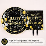 96Pc Black Gold Retirement Party Supplies Plates Napkins Tableware Set