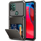 For Moto G Stylus 5G 2021 Case Wallet 5 Credit Card Holder Flip Cover Id Slot Back Pocket Dual Layer Anti-Scratch Hard Shell Tough Protective Bumper For Moto G Stylus 5G 2021 Gunmetal Bronze