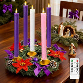 Flameless Advent Candles Battery Operated With Remote, Set Of 5 Wax Christmas Taper Nativity Candles, Led Advent Wreath Candles For Church Home Christian Decor, 3 Purple & 1 Pink & 1 White