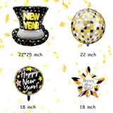 7 Pcs Black Gold 22 Inch Disco Ball Happy New Year 2026 Balloons