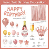 Rose Gold Birthday Decorations For Women, Happy Birthday Decorations With Fringe Curtains, Butterfly Decorations,Rose Gold Balloon Arch Kit For 16Th 21St 25 30 40 50Th Birthday Decor