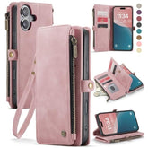 Compatible With Iphone 16 Plus Case Wallet With Rfid Blocking Card Holder For Women Men, Pu Leather Magnetic Snap Flip Zipper Strap Wallet Phone Case Fit For Iphone 16 Plus 6.7", Rose Pink