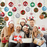 Christmas Hanging Swirl Decorations - 30 Pcs Christmas Ball Hanging Foil Swirl Xmas Tree Snowflake Elk Ceiling Decor For Xmas Holiday Party Supplies