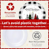 50 Christmas Paper Plates Disposable Set Includes 25-9" & 25-7" Xmas Buffalo Plaid Dessert Dinner Plates For Party Supplies(Black,White,Plaid)