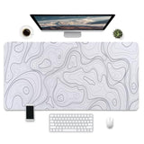 Large Desk Mat With Topographic Pattern, 31.5 X 15.7 Inches, White And Black?Gaming Mouse Pad With Non-Slip Base