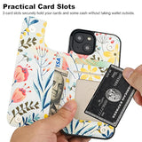 iPhone 13 Case Wallet with Card Holder, Floral Flower Pattern Back Flip Folio PU Leather Kickstand Card Slots Case for Women Girls, Double Magnetic Clasp Shockproof Cover 6.1