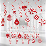 24 Pcs Christmas Candy Cane Hanging Swirl Decorations - Red And White Lollipop Peppermint Ceiling Hanging Swirls Streamers Ornaments For Candy Land Home Winter Holiday Xmas Christmas Party Decor