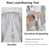 2 Pack Thickened Silver Metallic Foil Fringe Curtains Streamer Rip Resistant Shimmer Tinsel Photo Booth Backdrop For Birthday Wedding Christmas Bachelorette Party Decorations 3.28Ft X 6.56Ft