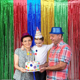 2-pack Super Bros blue/red/green/yellow foil fringe curtains for video-game parties