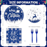 200Pcs Christmas Plates And Napkins Blue Merry Christmas Tableware Set Let It Snow Reindeer Snowflakes Dinnerware Set For Xmas Party Decorations Winter Holiday Birthday Party Serve 50 Guests