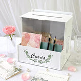 Wooden Wedding Card Box With Acrylic Board & Flower Trough, White Gift Card Box For Wedding, Envelope Boxes For Gifts Bridal Shower Decorations Party Reception Anniversary Baby Shower
