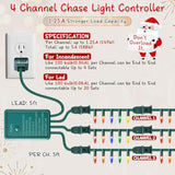 4 Channel Chase Christmas Light Controller, 1.25A 147W Per Channel, Ip44 Waterproof Christmas Light Flasher Plug With 8