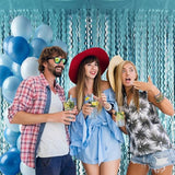 6.4 ft x 7.22 ft Metallic Tinsel Foil Fringe Curtains,Pack of 2 Party Streamer Backdrop for Birthday,Graduation Decorations and New Year Eve (Wavy Light Blue)