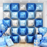 25Pcs Blue Silver Square Foil Balloon Wall Backdrop Arch Kit for Parties