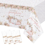3 Pack Little Pumpkin Tablecloth, Disposable Plastic Boho Fall Baby Shower Table Cloth Rectangle 54X108 Inch, Pinktable Cover For Girl Shower Party Favors Table Decor Supplies