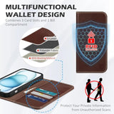SHIELDON Case for iPhone 15 5G 2023, Genuine Leather Folio Wallet Magnetic Kickstand RFID Blocking Card Slots Shock-Absorbent Phone Cover Compatible with iPhone 15 (6.1 Inch) - Retro Coffee