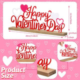 Happy Valentine'S Day Metal Sign Valentines Table Centerpiece Valentine Tiered Tray Decor Freestanding Red Pink Heart Table Sign With Wood Base For Home Office Mantel Shelf Fireplace Desk