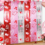 Foil Fringe Curtains Backdrop Valentines Party Decorations, 2 Pack 3.3 X 6.6 Ft Red Pink Silver Tinsel Valentines Day Backdrop, Valentine Photo Backdrops Galentines Day Decor Wedding Party Decor