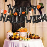 Black "HAPPY HALLOWEEN" Balloon Banner: 16" Mylar Foil Party Decor