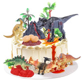 15Pc Dinosaur Cake Toppers Trex, Eggs, Volcano & Tree Decor for Kids' Parties