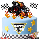 Trucks Cake Topper Truck Cake Decorations Racing Car Checkered Flag Birthday Cake Cupcake Toppers For Kids Boys Truck Themed Racing Car Party Decorations Supplies