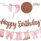 Cowgirl Boots Bow Banners 3Pcs Western Coquette Glitter Birthday Party Decor