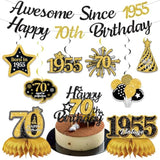 70Th Birthday Decorations For Men Women, Black Gold Awesome Since 1955 Happy 70Th Birthday Banner Swirls Cake Topper Party Supplies, Seventy Years Bday Honeycomb Centerpiece Sign Decor