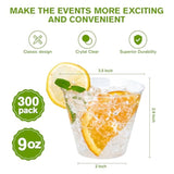 300 Pack 9oz Clear Disposable Heavy-Duty Plastic Drinking Cups for Events