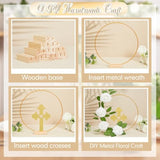 48 Pcs Baptism Centerpiece First Communion Table Decoration 12 Wood Cross 12 Floral Hoop With Stand 24 Foam Rose With Stem For Baptism Baby Shower Wedding(Gold And White,Stylish)