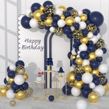 Navy Blue White Gold Balloon Garland Arch Kit - 122Pcs White Navy Blue
