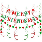 Red And Green Merry Friendsmas Banner For Christmas Party Decorations, Xmas Holiday Office Home Decor